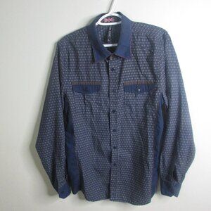 True Rock Mens Button Up Shirt L Blue Geometric